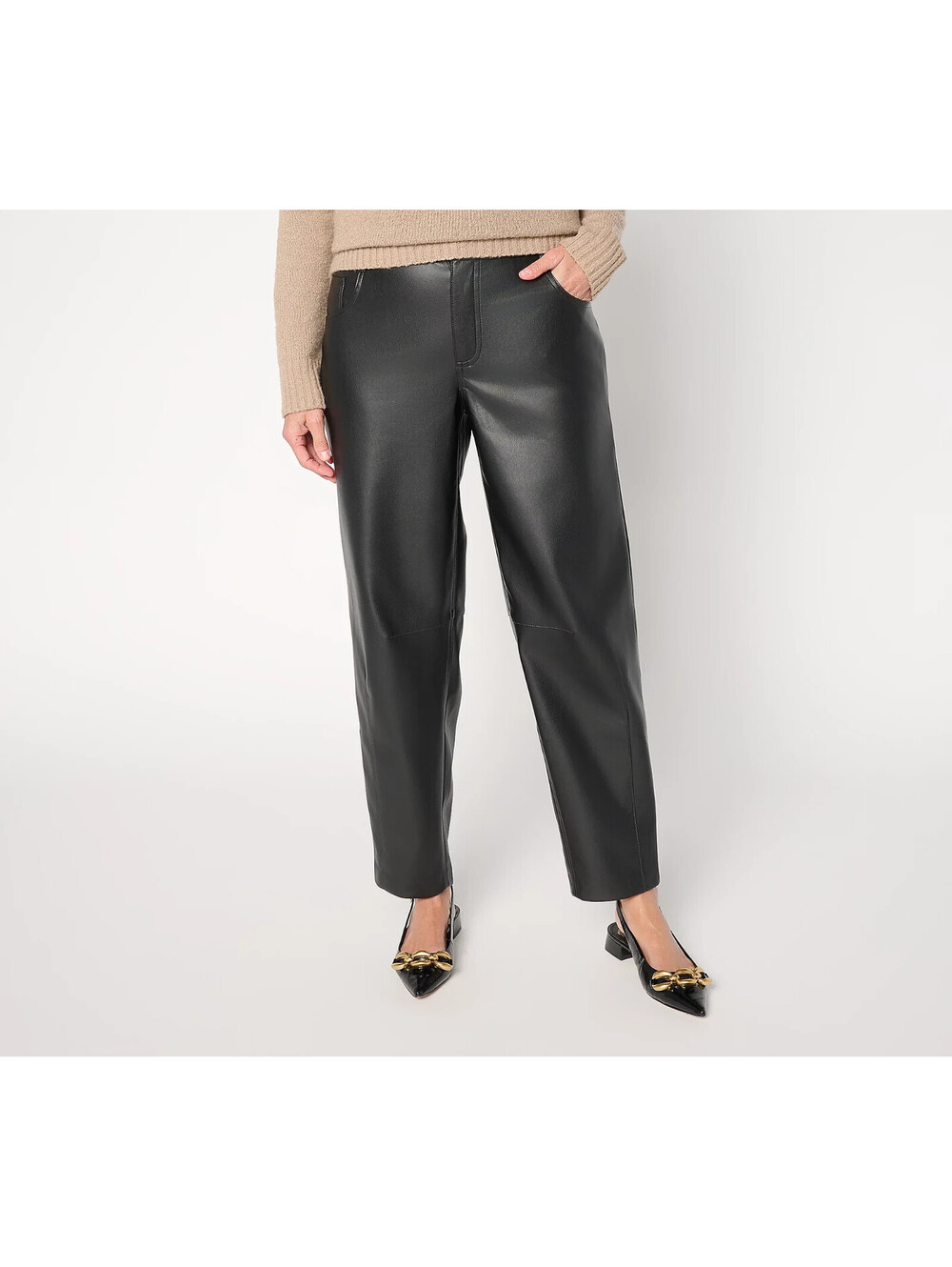 DB4190 Carla Rockmore Collection Regular Faux Leather Barrel Leg Pant Size 0